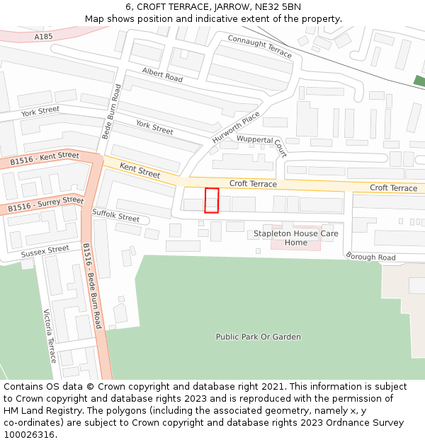 6, CROFT TERRACE, JARROW, NE32 5BN: Location map and indicative extent of plot