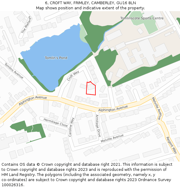 6, CROFT WAY, FRIMLEY, CAMBERLEY, GU16 8LN: Location map and indicative extent of plot