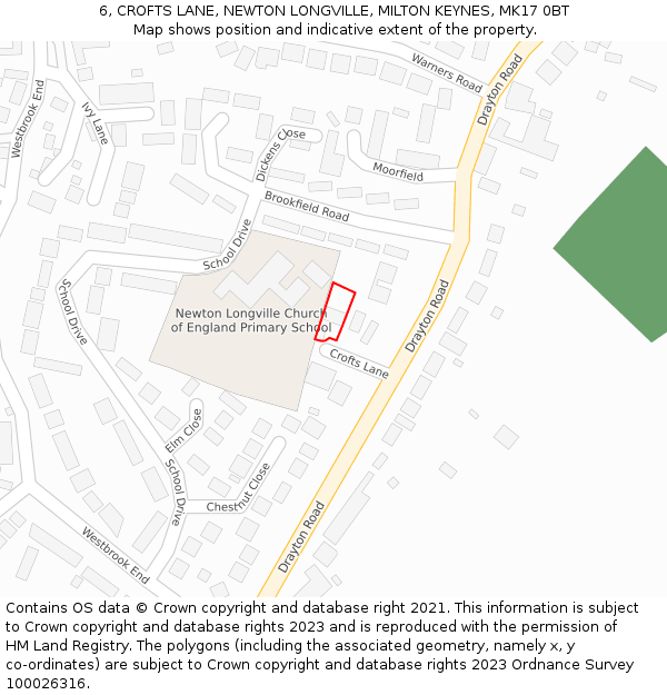 6, CROFTS LANE, NEWTON LONGVILLE, MILTON KEYNES, MK17 0BT: Location map and indicative extent of plot