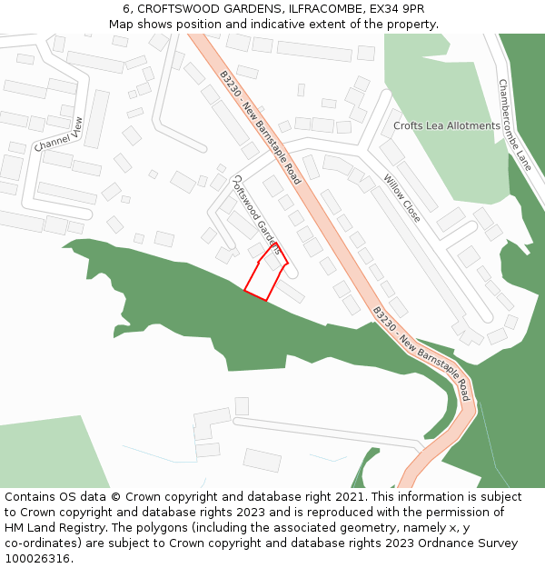 6, CROFTSWOOD GARDENS, ILFRACOMBE, EX34 9PR: Location map and indicative extent of plot