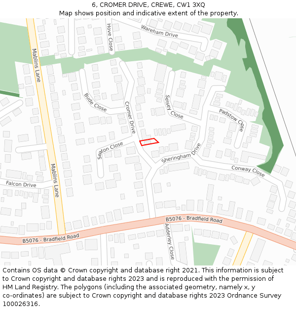 6, CROMER DRIVE, CREWE, CW1 3XQ: Location map and indicative extent of plot