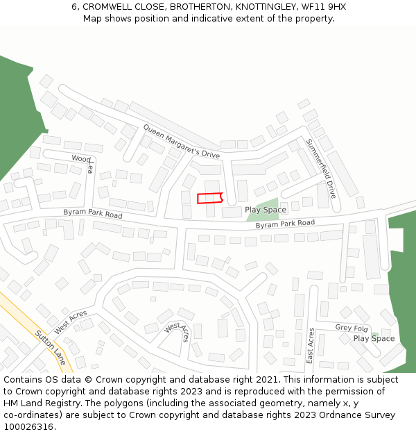 6, CROMWELL CLOSE, BROTHERTON, KNOTTINGLEY, WF11 9HX: Location map and indicative extent of plot