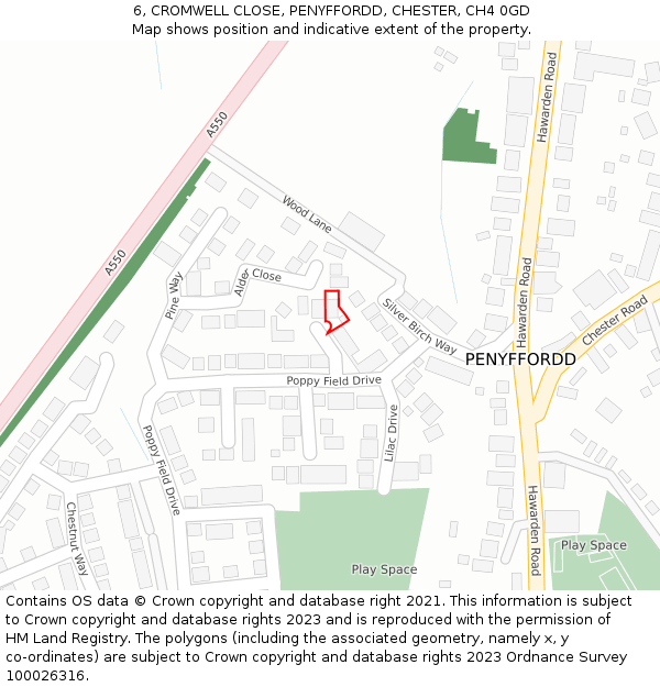 6, CROMWELL CLOSE, PENYFFORDD, CHESTER, CH4 0GD: Location map and indicative extent of plot