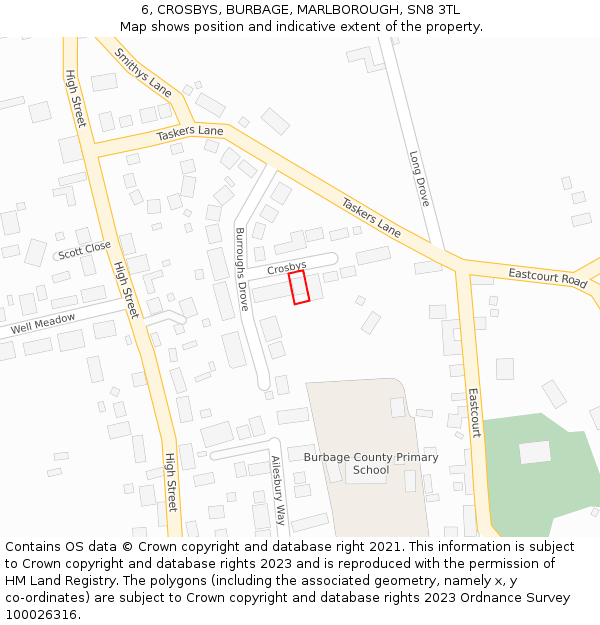 6, CROSBYS, BURBAGE, MARLBOROUGH, SN8 3TL: Location map and indicative extent of plot