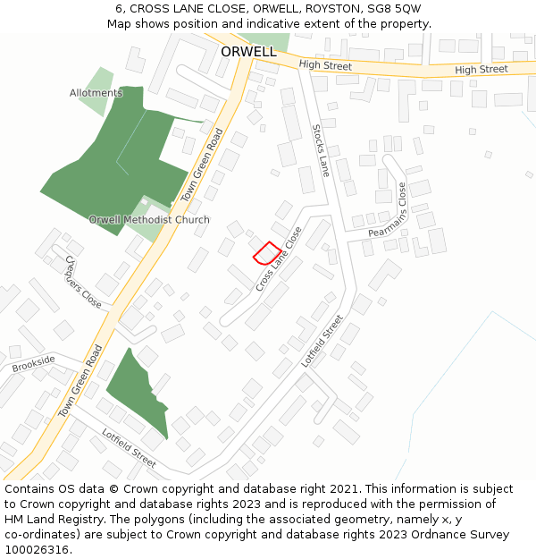 6, CROSS LANE CLOSE, ORWELL, ROYSTON, SG8 5QW: Location map and indicative extent of plot