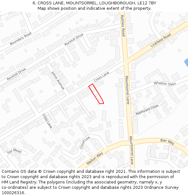 6, CROSS LANE, MOUNTSORREL, LOUGHBOROUGH, LE12 7BY: Location map and indicative extent of plot
