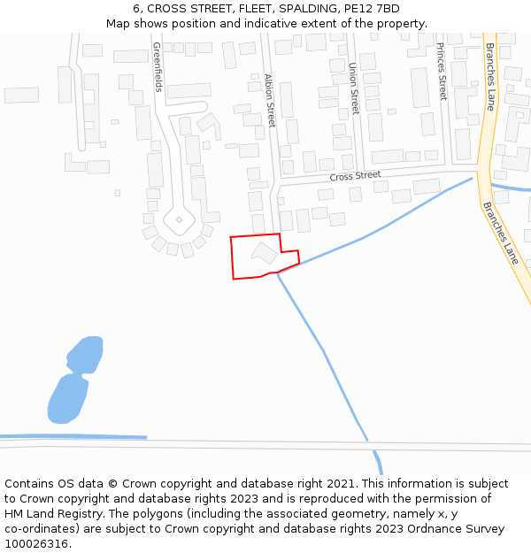 6, CROSS STREET, FLEET, SPALDING, PE12 7BD: Location map and indicative extent of plot
