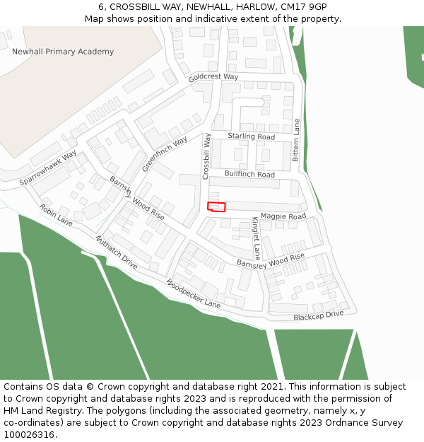 6, CROSSBILL WAY, NEWHALL, HARLOW, CM17 9GP: Location map and indicative extent of plot