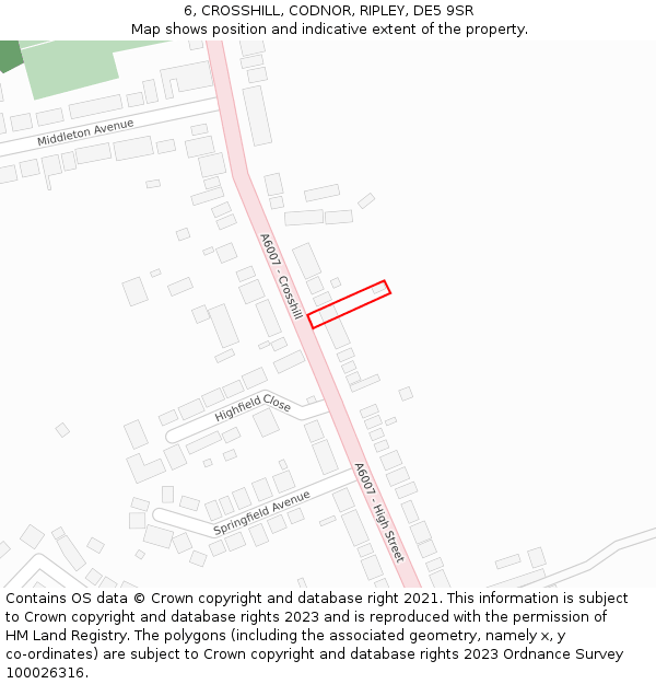 6, CROSSHILL, CODNOR, RIPLEY, DE5 9SR: Location map and indicative extent of plot