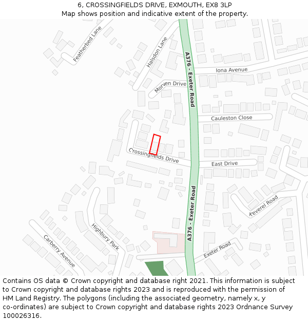 6, CROSSINGFIELDS DRIVE, EXMOUTH, EX8 3LP: Location map and indicative extent of plot