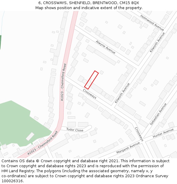 6, CROSSWAYS, SHENFIELD, BRENTWOOD, CM15 8QX: Location map and indicative extent of plot