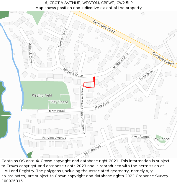 6, CROTIA AVENUE, WESTON, CREWE, CW2 5LP: Location map and indicative extent of plot