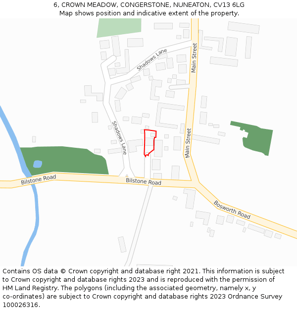 6, CROWN MEADOW, CONGERSTONE, NUNEATON, CV13 6LG: Location map and indicative extent of plot