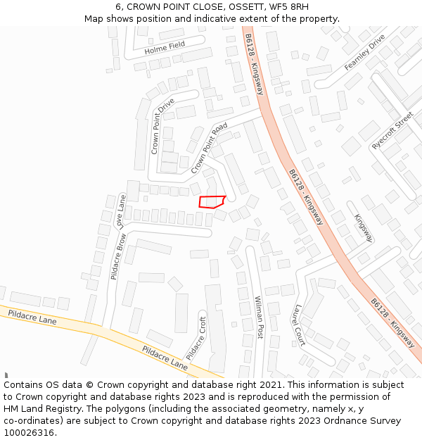 6, CROWN POINT CLOSE, OSSETT, WF5 8RH: Location map and indicative extent of plot