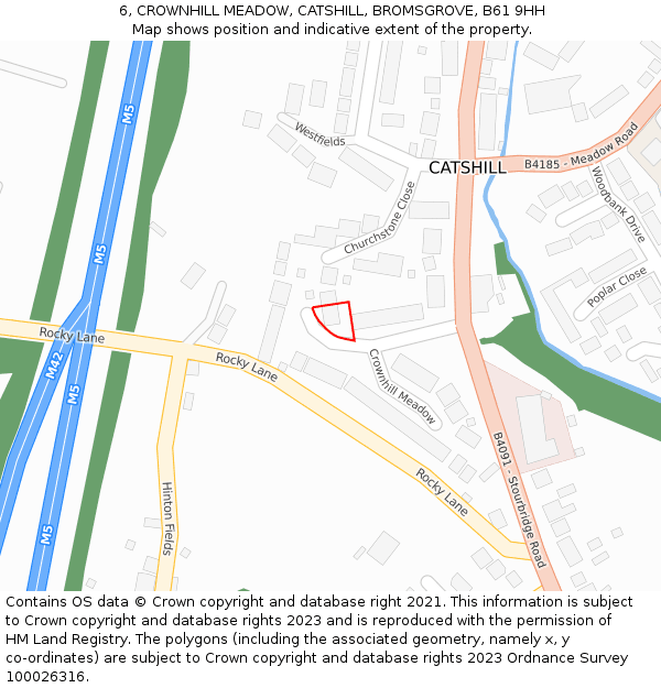 6, CROWNHILL MEADOW, CATSHILL, BROMSGROVE, B61 9HH: Location map and indicative extent of plot