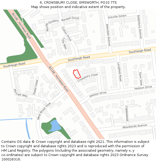 6, CROWSBURY CLOSE, EMSWORTH, PO10 7TS: Location map and indicative extent of plot