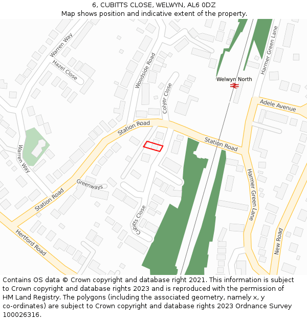 6, CUBITTS CLOSE, WELWYN, AL6 0DZ: Location map and indicative extent of plot