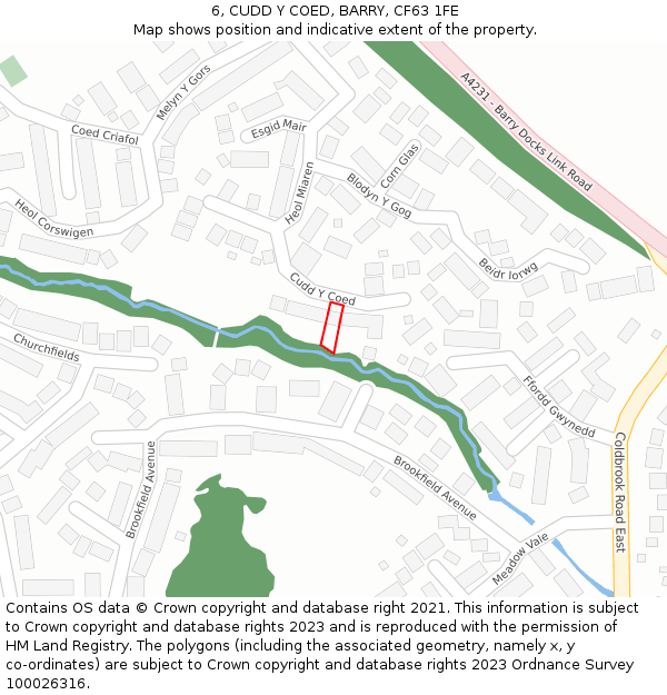 6, CUDD Y COED, BARRY, CF63 1FE: Location map and indicative extent of plot