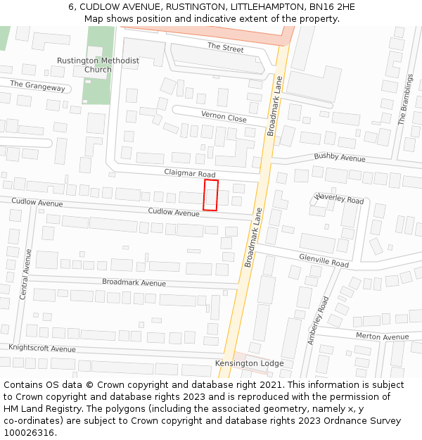 6, CUDLOW AVENUE, RUSTINGTON, LITTLEHAMPTON, BN16 2HE: Location map and indicative extent of plot