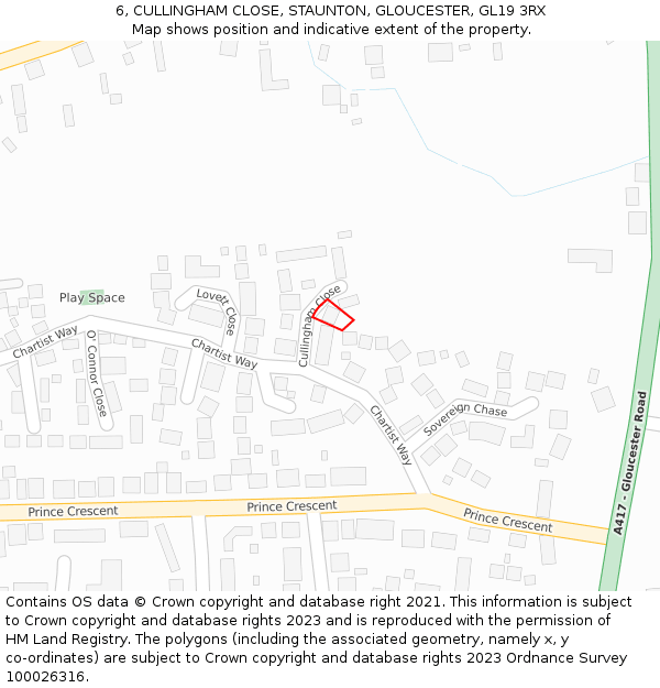 6, CULLINGHAM CLOSE, STAUNTON, GLOUCESTER, GL19 3RX: Location map and indicative extent of plot