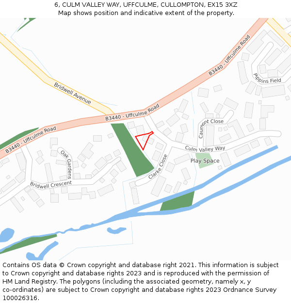 6, CULM VALLEY WAY, UFFCULME, CULLOMPTON, EX15 3XZ: Location map and indicative extent of plot
