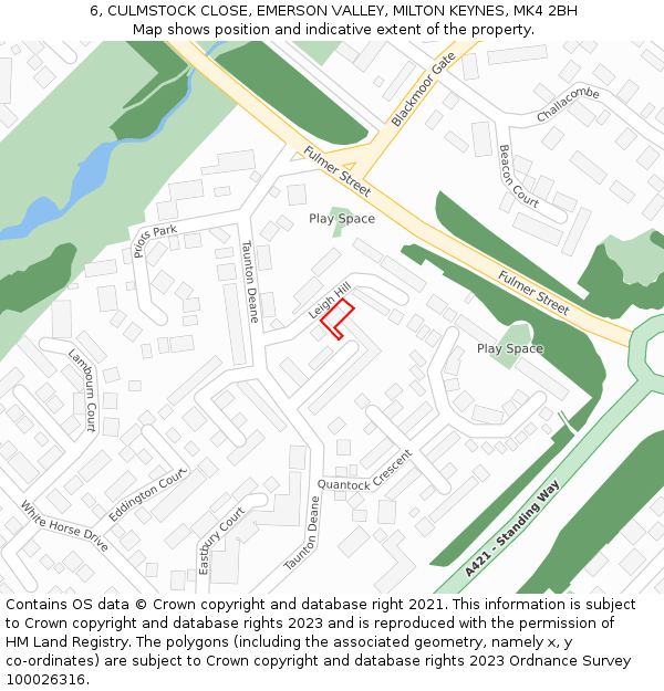 6, CULMSTOCK CLOSE, EMERSON VALLEY, MILTON KEYNES, MK4 2BH: Location map and indicative extent of plot