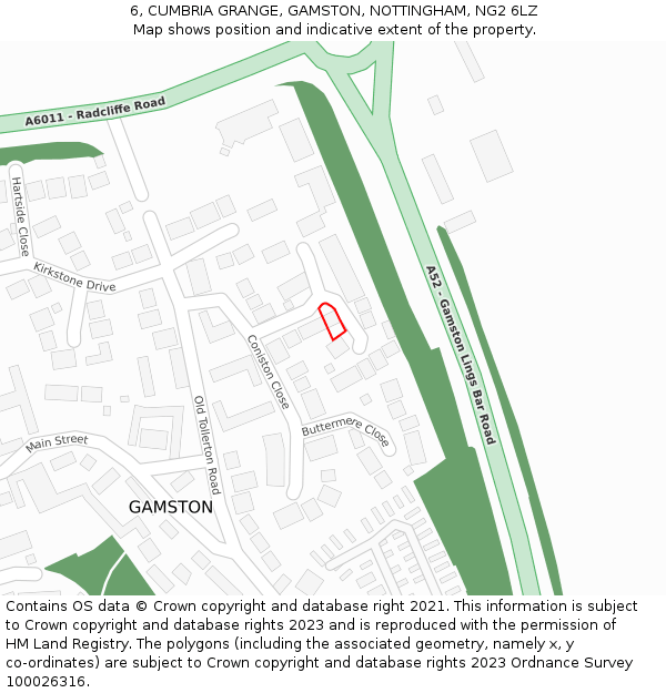 6, CUMBRIA GRANGE, GAMSTON, NOTTINGHAM, NG2 6LZ: Location map and indicative extent of plot