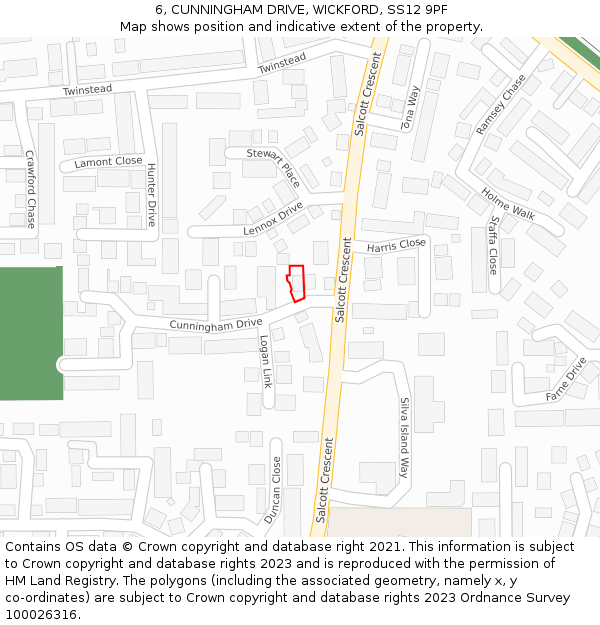 6, CUNNINGHAM DRIVE, WICKFORD, SS12 9PF: Location map and indicative extent of plot