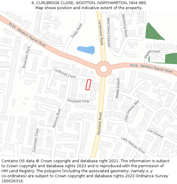 6, CURLBROOK CLOSE, WOOTTON, NORTHAMPTON, NN4 6BS: Location map and indicative extent of plot