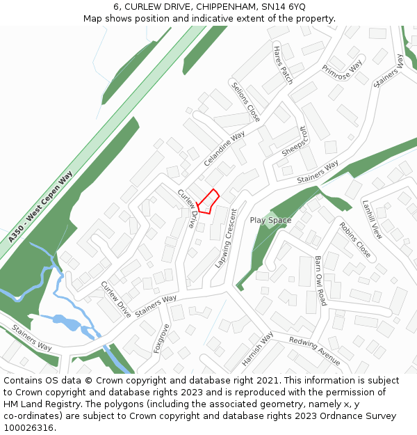 6, CURLEW DRIVE, CHIPPENHAM, SN14 6YQ: Location map and indicative extent of plot