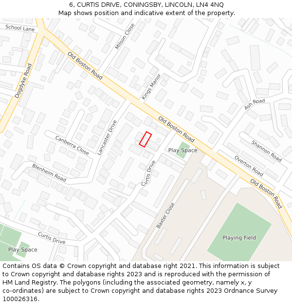 6, CURTIS DRIVE, CONINGSBY, LINCOLN, LN4 4NQ: Location map and indicative extent of plot