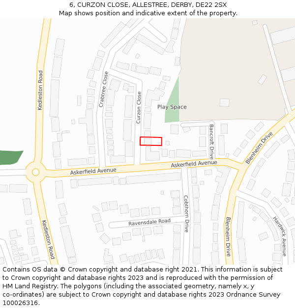 6, CURZON CLOSE, ALLESTREE, DERBY, DE22 2SX: Location map and indicative extent of plot
