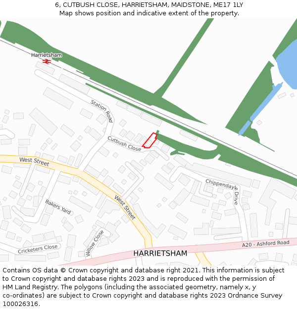 6, CUTBUSH CLOSE, HARRIETSHAM, MAIDSTONE, ME17 1LY: Location map and indicative extent of plot