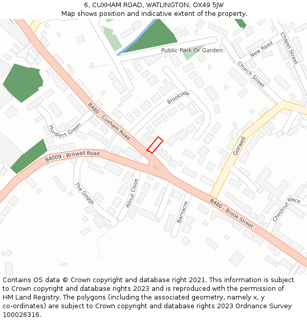 6, CUXHAM ROAD, WATLINGTON, OX49 5JW: Location map and indicative extent of plot