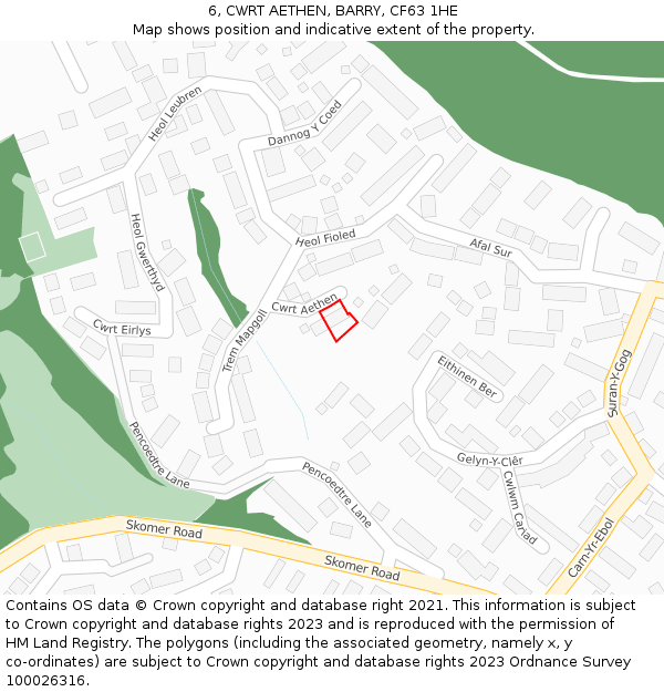 6, CWRT AETHEN, BARRY, CF63 1HE: Location map and indicative extent of plot