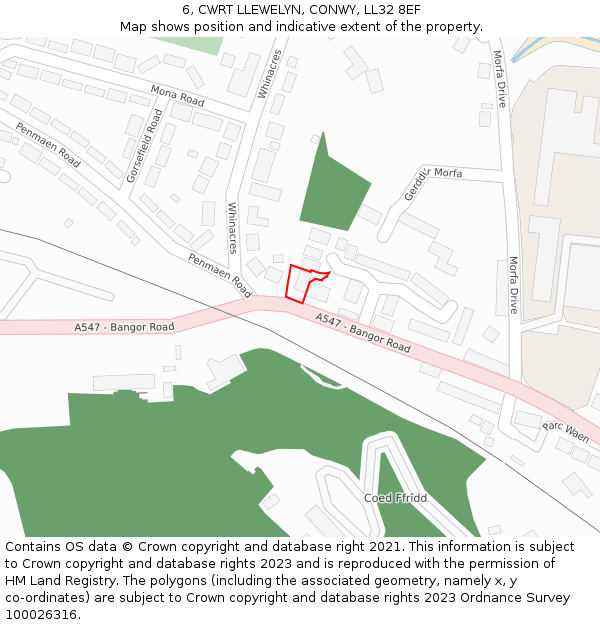 6, CWRT LLEWELYN, CONWY, LL32 8EF: Location map and indicative extent of plot