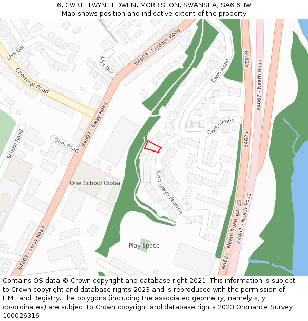 6, CWRT LLWYN FEDWEN, MORRISTON, SWANSEA, SA6 6HW: Location map and indicative extent of plot
