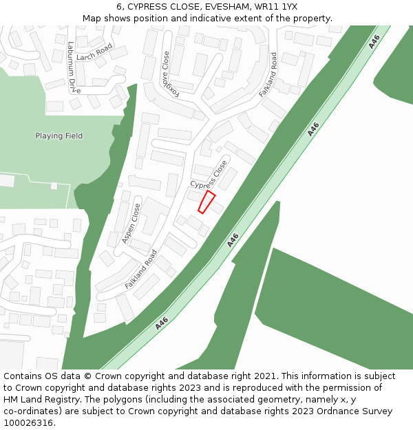 6, CYPRESS CLOSE, EVESHAM, WR11 1YX: Location map and indicative extent of plot