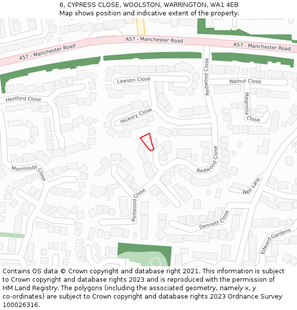 6, CYPRESS CLOSE, WOOLSTON, WARRINGTON, WA1 4EB: Location map and indicative extent of plot