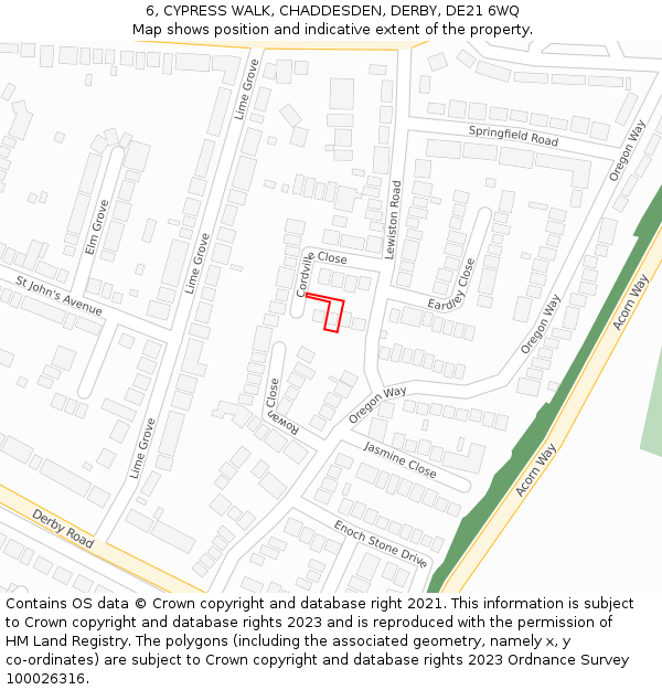 6, CYPRESS WALK, CHADDESDEN, DERBY, DE21 6WQ: Location map and indicative extent of plot