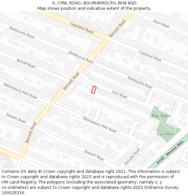 6, CYRIL ROAD, BOURNEMOUTH, BH8 8QD: Location map and indicative extent of plot