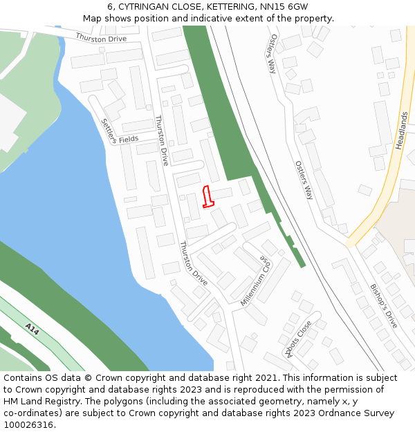 6, CYTRINGAN CLOSE, KETTERING, NN15 6GW: Location map and indicative extent of plot