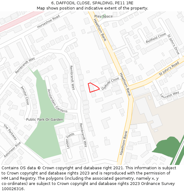 6, DAFFODIL CLOSE, SPALDING, PE11 1RE: Location map and indicative extent of plot