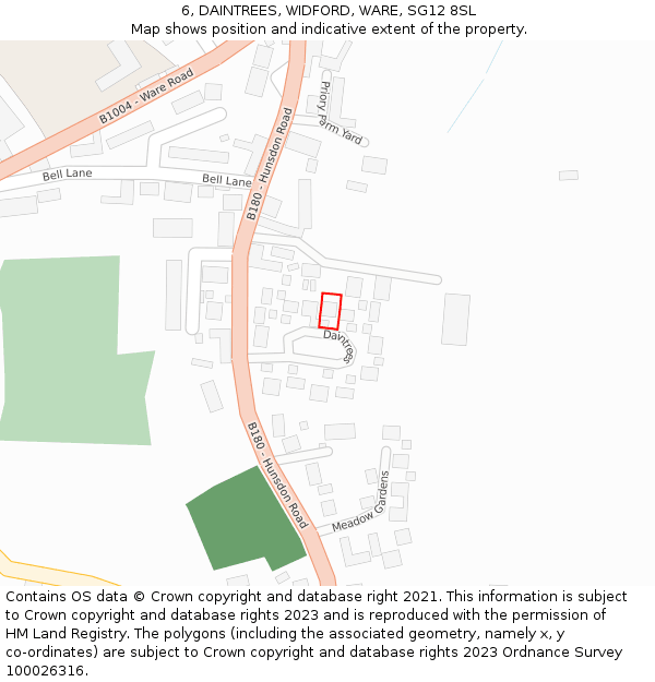 6, DAINTREES, WIDFORD, WARE, SG12 8SL: Location map and indicative extent of plot