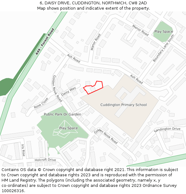 6, DAISY DRIVE, CUDDINGTON, NORTHWICH, CW8 2AD: Location map and indicative extent of plot