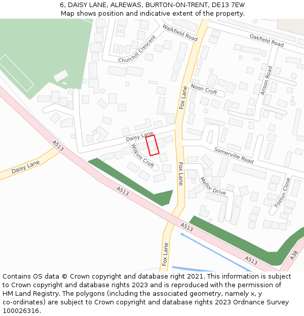 6, DAISY LANE, ALREWAS, BURTON-ON-TRENT, DE13 7EW: Location map and indicative extent of plot