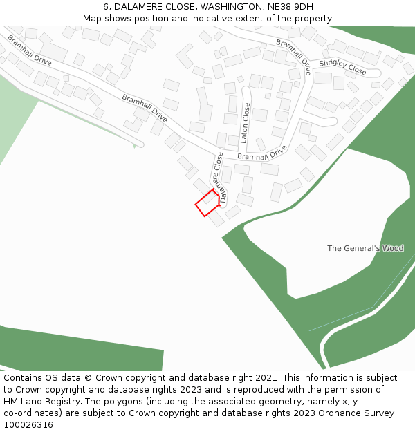 6, DALAMERE CLOSE, WASHINGTON, NE38 9DH: Location map and indicative extent of plot