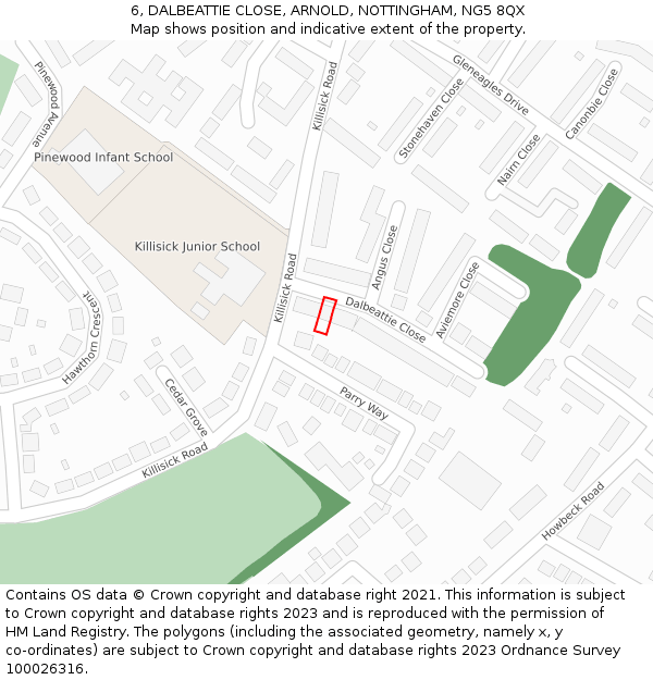 6, DALBEATTIE CLOSE, ARNOLD, NOTTINGHAM, NG5 8QX: Location map and indicative extent of plot