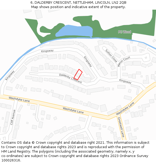 6, DALDERBY CRESCENT, NETTLEHAM, LINCOLN, LN2 2QB: Location map and indicative extent of plot