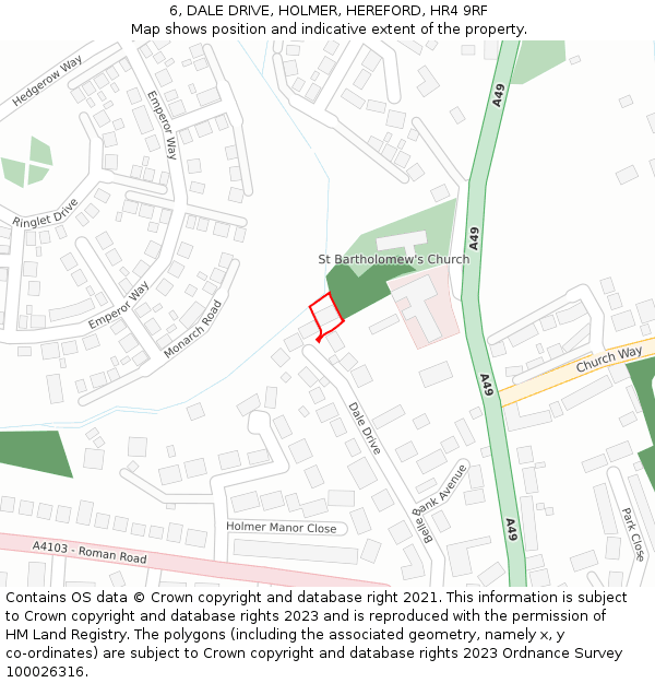 6, DALE DRIVE, HOLMER, HEREFORD, HR4 9RF: Location map and indicative extent of plot